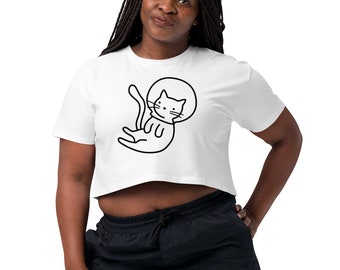 Space Cat Crop Top, Women's T-Shirt, Cute Cat Shirt, Festival T-Shirt