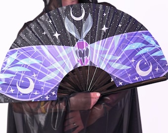 Festival Hand Fan: UV Reactive Lunar Moth Rave Accessory