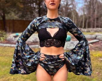 Holographic Bell Sleeve Festival Shrug | Rave Concert Top