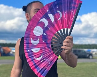 Festival Hand Fan: Moon Phases Rave Accessory