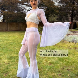 White Mesh Bell Bottom Pants Metallic Disco Bottoms image 7