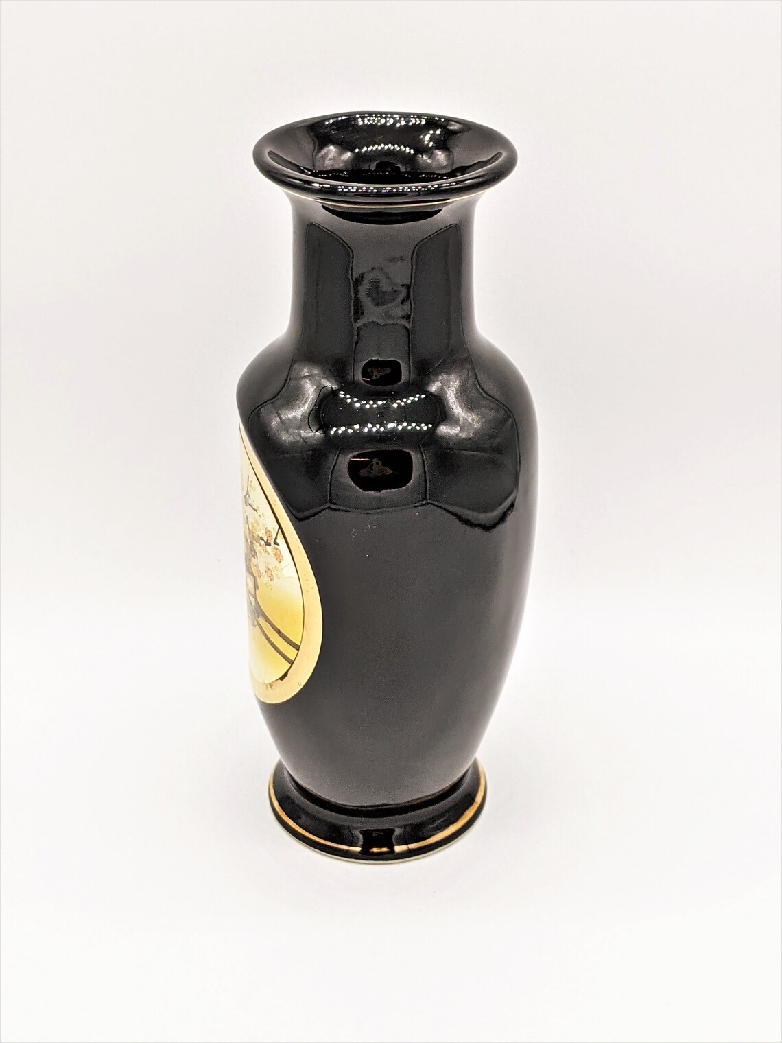 Vintage Japanese Chokin Vase Black and 24K Gold Edged Flower Etsy