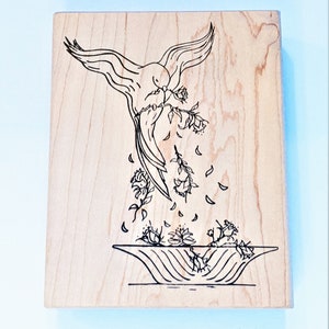 Vintage Stampa Rosa Bird With Flowers Bowl Diane Shaw 1999 Rubber Stamp M-350-49 Crafts