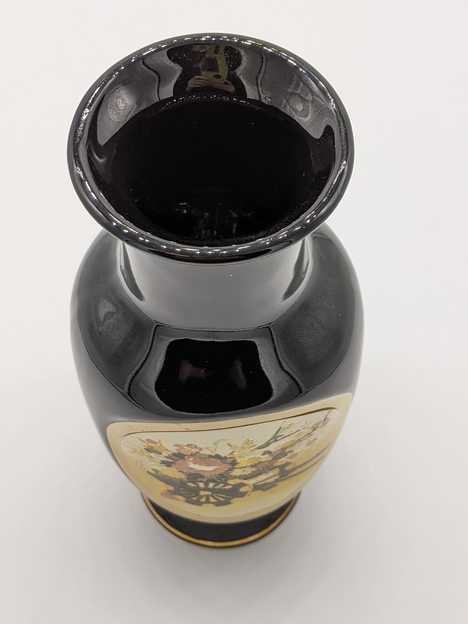 Vintage Japanese Chokin Vase Black and 24K Gold Edged Flower Etsy