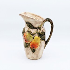 Vintage Holland Mold Apple and Pears Stoneware Pottery 8&quot; Pitcher-1970s Exquisite Rustic Detail