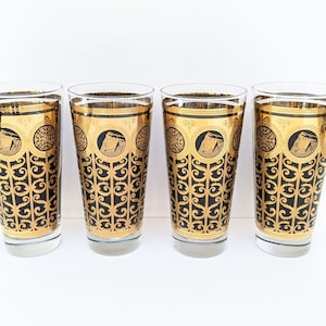 Vintage Mid Century Libbey Rock of Gibralter 90th Anniversary Prudential 22k Gold and Black 12 Ounce Glassware
