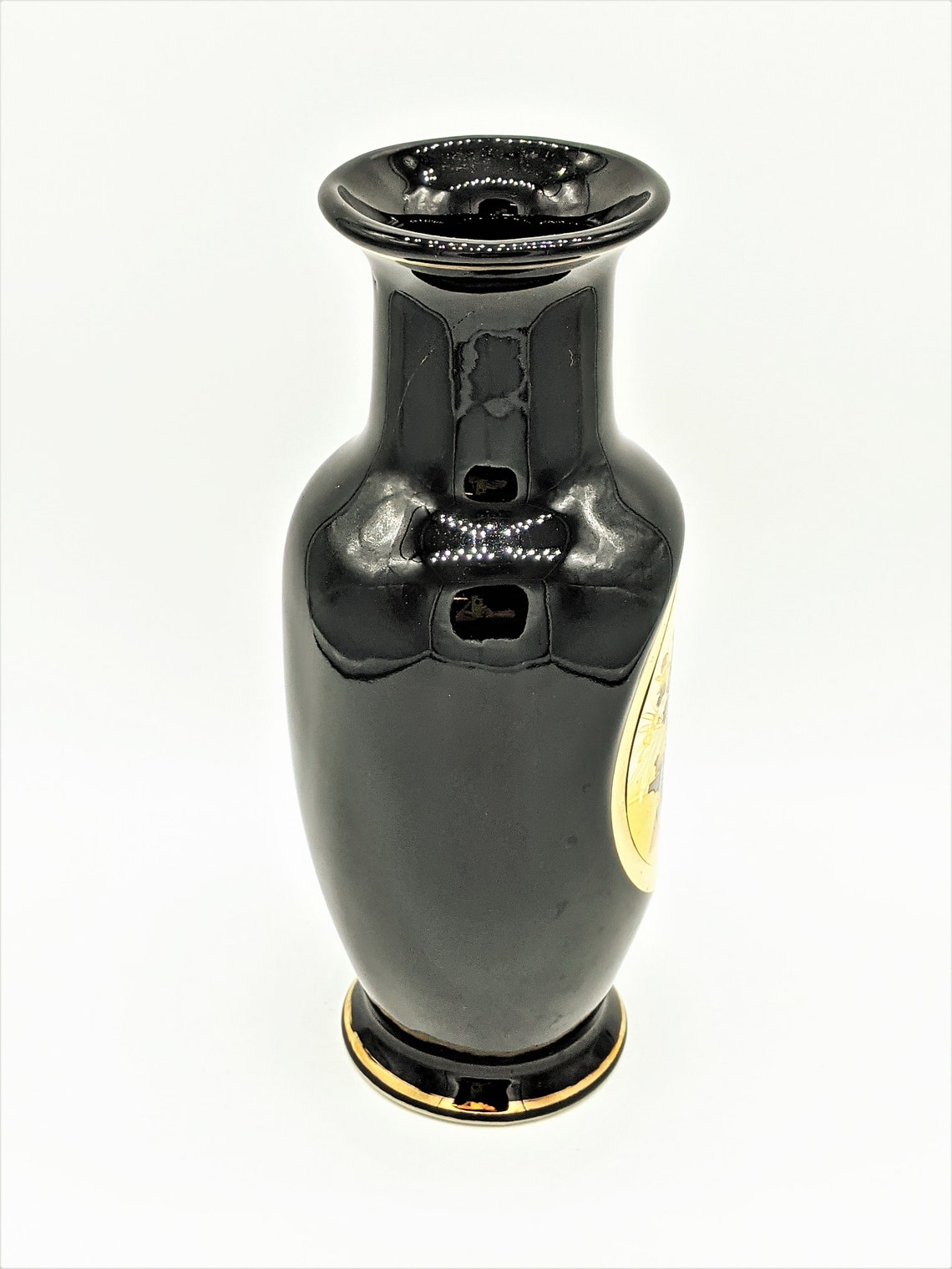 Vintage Japanese Chokin Vase Black and 24K Gold Edged Flower Etsy