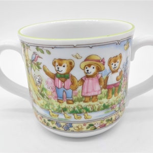 Vintage Royal Worcester Baby Cup, Porcelain 1993 Wooster Bear, Child&#39;s 2 Handled Mug Cup, Made in England