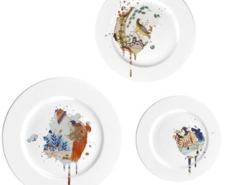 Mineheart Funky Plates Set - Kitchen Porcelain Serving Dishes - Collectible Serving Plates Dessert Dishes - Unique Dinner Plates Dishwasher