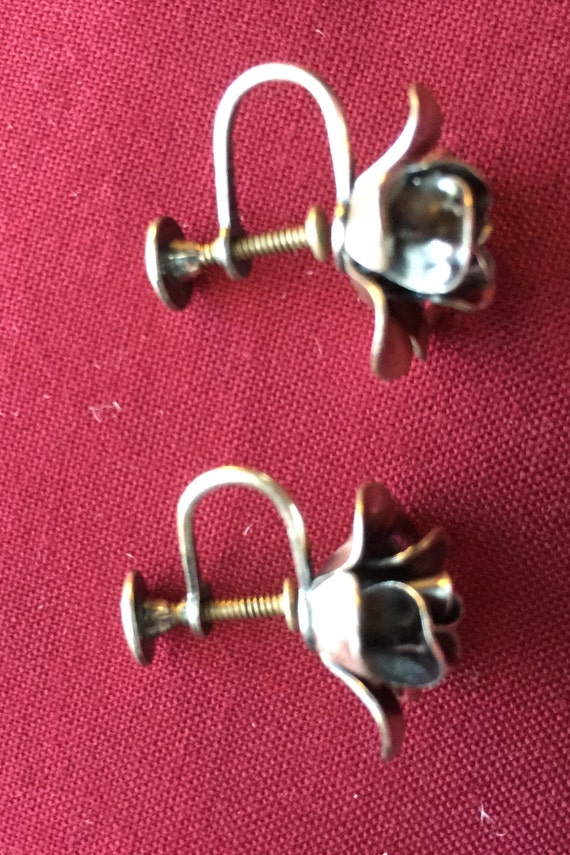 vintage, sterling silver, rose pin and earings 19… - image 7