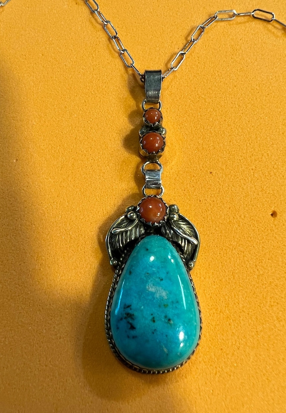Navajo turquoise and silver necklace by "Sunshine"