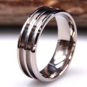 Titanium Double Channel Beveled Edge 8mm Ring Blank for Inlay