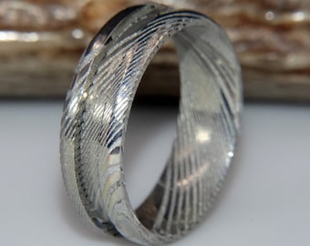 Damascus Stainless Steel Beveled Edge Ring Blank for Inlay