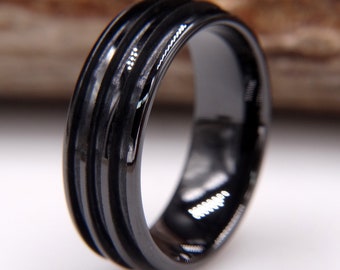 Ceramic Ring Triple Channel Beveled Edge Blank (Black) for Inlay