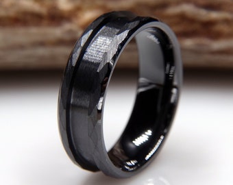 Ceramic Hammered Beveled Edge Ring Blank (Black) for Inlay