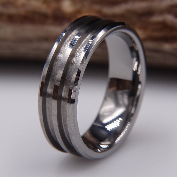 Tungsten Carbide Ring Double Channel Beveled Edge Blank for Inlay