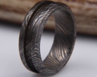 Damascus Carbon Steel Beveled Edge Ring Blank for Inlay