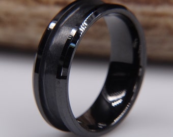 Bague vierge en céramique à bords biseautés (noir) pour incrustation