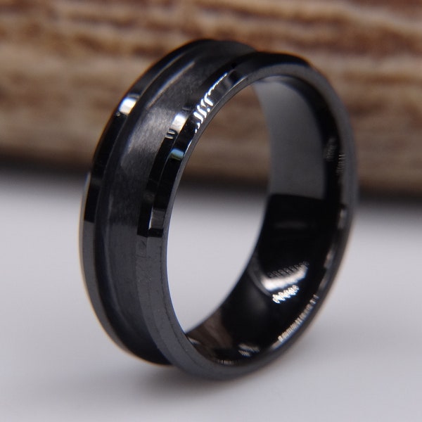 Ceramic Beveled Edge Ring Blank (Black) for Inlay
