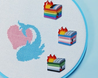 Pride Dumpster Fire Needle Minders or Cute Magnet for Cross Stitch and Embroidery