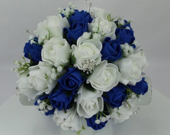 Realistic Artificial Blue & White wedding bouquet singles