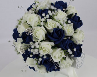 Realistic Artificial Navy & Ivory wedding bouquet singles