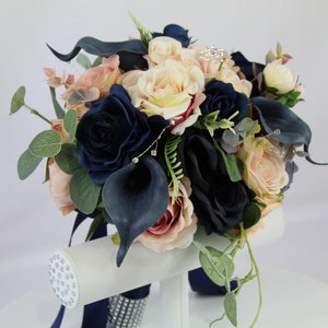 Realistic Artificial Blush & Navy wedding bouquet singles