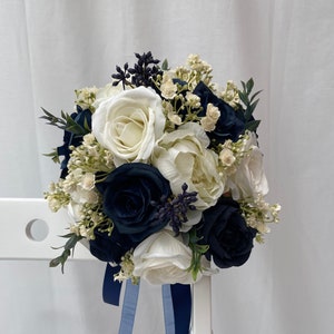 Realistic Artificial Navy and Ivory wedding bouquets