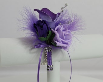 Realistic Artificial Violet & Lavender Prom / Wedding Corsage