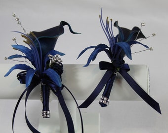 Set di fiori artificiali realistici per matrimonio/ballo di fine anno, Cala blu navy e Nerine Lily e asole e singoli