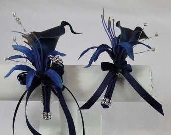 Realistic Artificial Navy Cala and Nerine Lily Wedding/Prom Corsage and buttonhole sets & singles