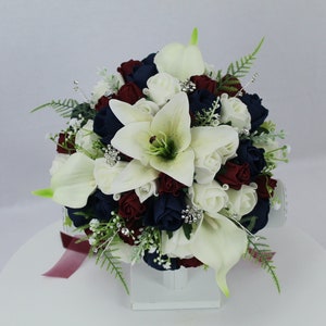 Realistic Artificial Navy Burgundy & Ivory wedding bouquet singles