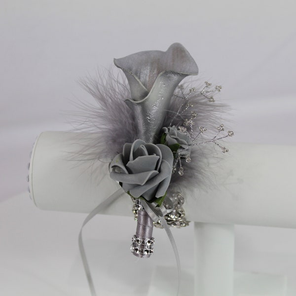 Artificial Silver Cala Lily  & Rose Prom/Wedding Corsage