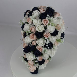 Realistic Artificial Blush Pink Navy & White wedding bouquet singles
