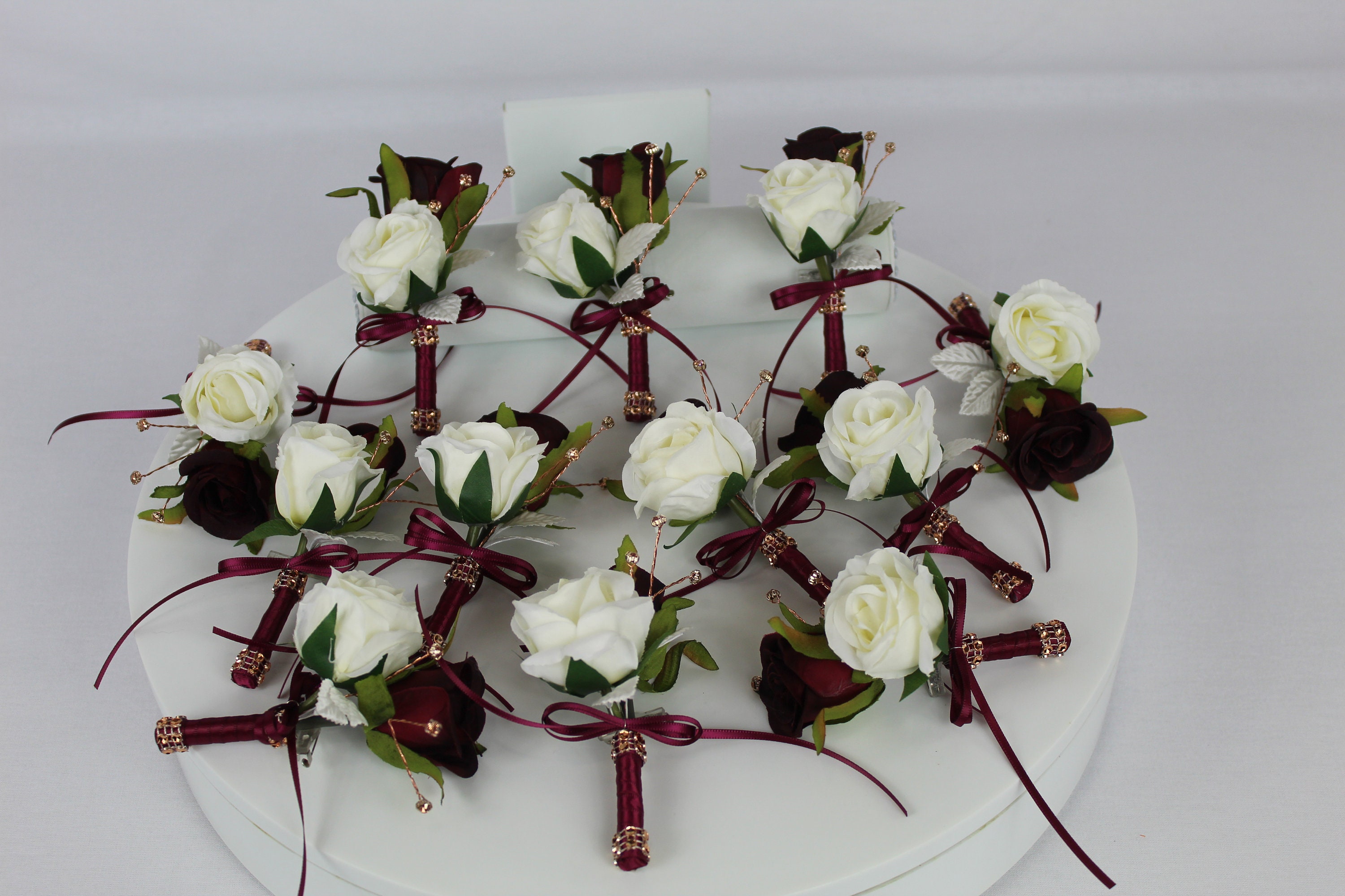 High Quality Diamond Artificielle Flowers Bouquet Burgundy Ivory