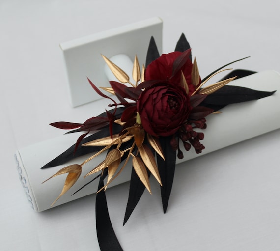Realistic Artificial Burgundy Peony Prom / Wedding Corsage.
