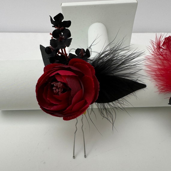 Set of 4 Red & Black Flower Hair Pins - Etsy display picture 1