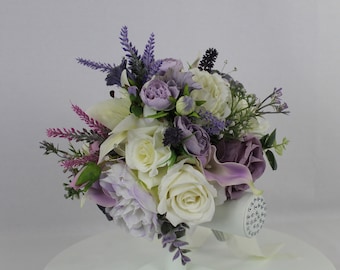 Realistic Artificial Lilac & Lavender wedding bouquet singles