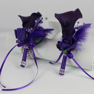 Realistic Artificial Purple Cala Lily & Rose Prom / Wedding Corsage/ Matching buttonhole