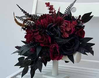 Custom Realistic Artificial Boho Style Burgundy & Black wedding bouquet