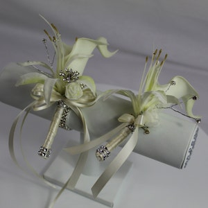Realistic Artificial Ivory Cala and Nerine Lily Wedding/Prom Corsage and buttonhole sets & singles