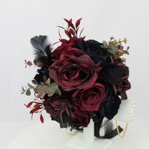 Custom Realistic Artificial Black & Burgundy wedding bouquet