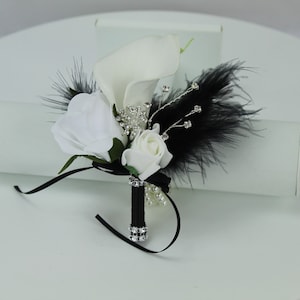 Künstliche Schwarz-Weiße Cala Lily & Rose Abschlussball/Hochzeits-Corsage