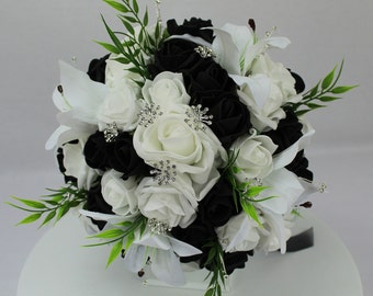 Custom Realistic Artificial Black & White wedding bouquet singles