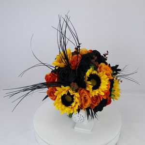 Limited Edition Realistic Artificial Black & Orange Rose Bouquet with Sunflowers
