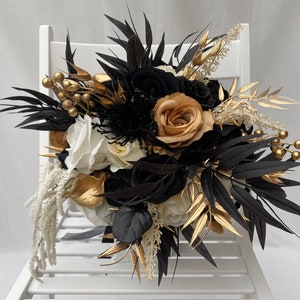 Limited Edition Custom Artificial Black Gold & Ivory Gothic Boho Style Bouquet