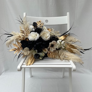 Custom Realistic Gold, Black & Ivory Boho Cascading wedding bouquet