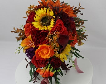 Realistic Artificial Autumnal wedding bouquet singles