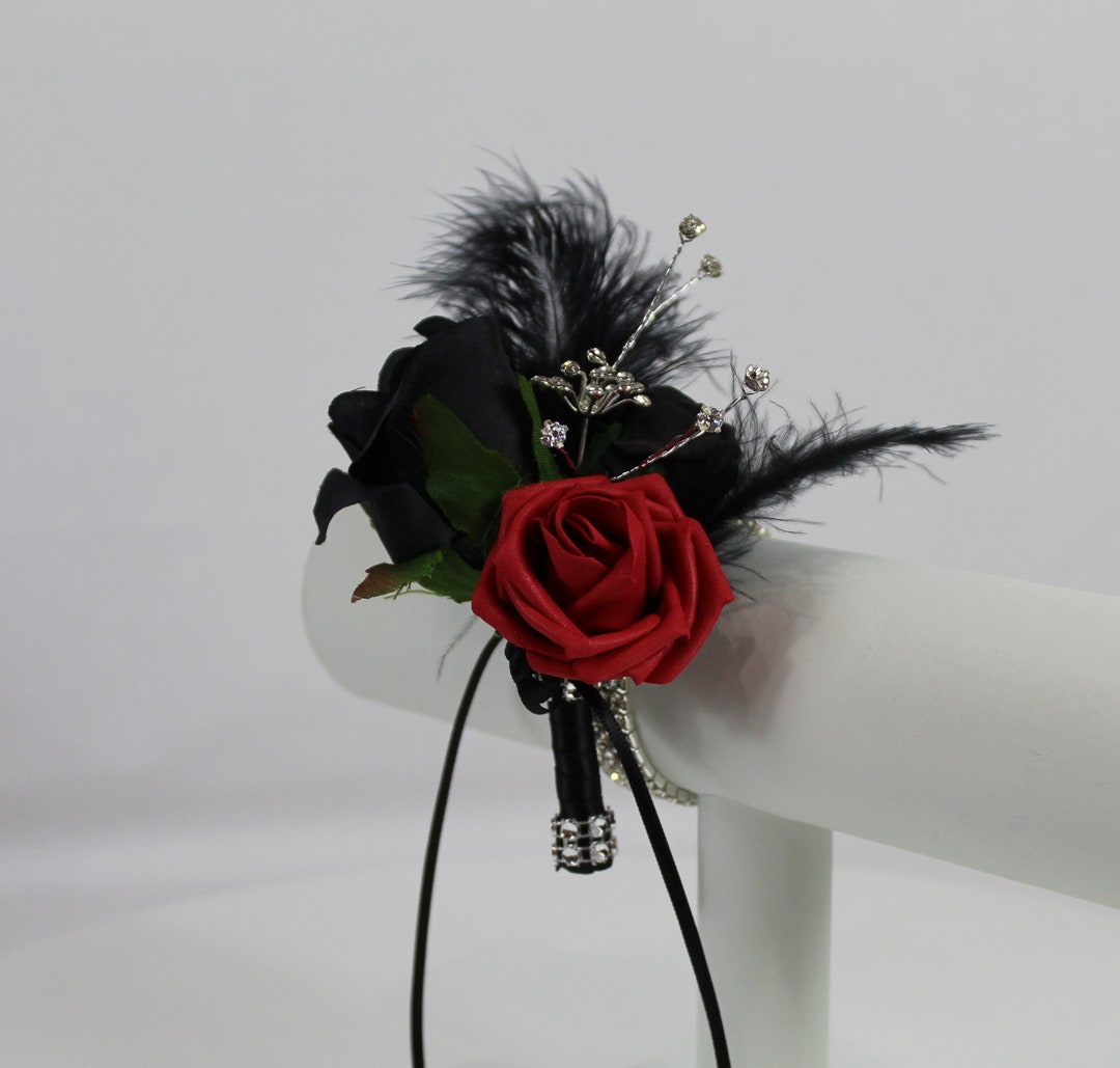 Realistic Artificial Black & Red Rose Prom / Wedding Corsage - Etsy