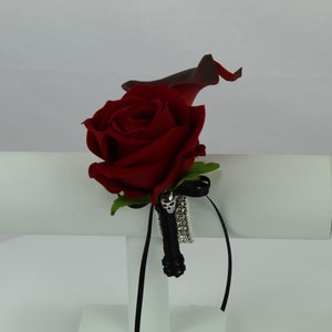 Artificial Realistic Red & Black Gothic Corsage with Skull Detail